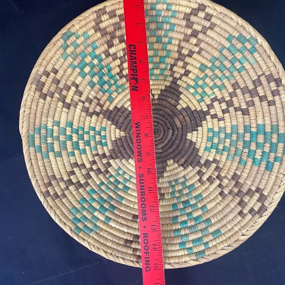African Hand Woven Coiled Star Pattern Wall Basket 15” Diameter
